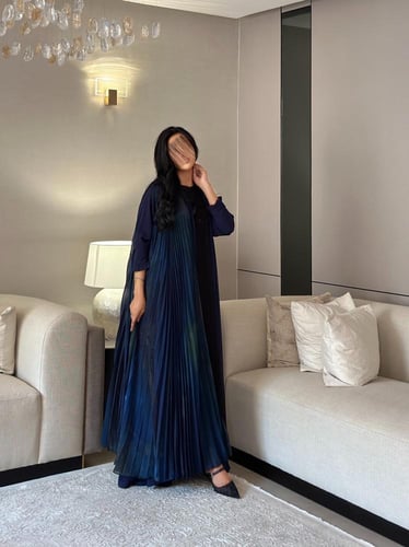 عباية شيفون كحلي سادة مع شيفون مموج مكسر كلوش ‎‏‎‏...