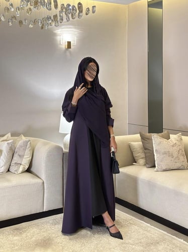 عباية بليزر كتان بنفسجي مع كلفة على الكتف القصة نص...