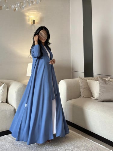 عباية لنن لون أزرق كلوش ‏‎‏‎‏‎‏‎‏‎‏‎