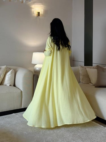 عباية لنن لون أصفر كلوش ‏‎‏‎‏‎‏‎‏‎‏‎