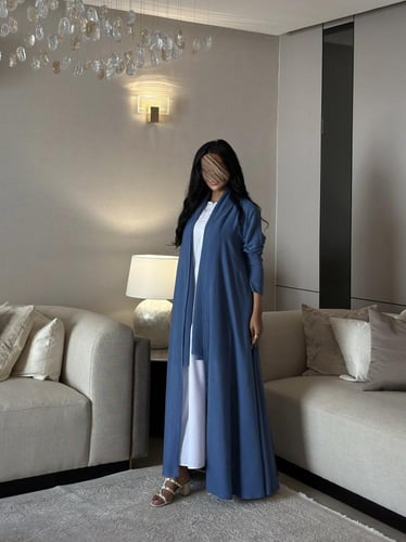 عباية لنن لون أزرق كلوش ‏‎‏‎‏‎‏‎‏‎‏‎