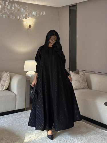 عباية كتان مطبوع القصة دبل كلوش