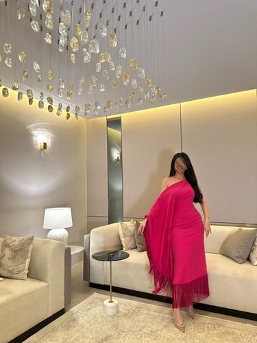 فستان جلابية كريب فوشي مع هدب