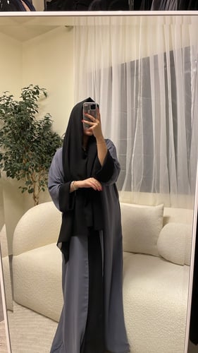 عباية شيفون دبل فيس رمادي مع اسود
