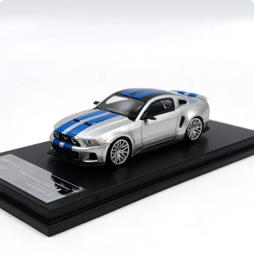 DCM 1:64 Mustang Silver Blue Strips Coated Alloy Car