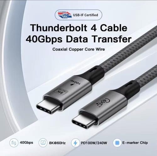 كابل شحن ونقل بيانات USB4.0 Gen 4 V2.0 بطول 1 متر...