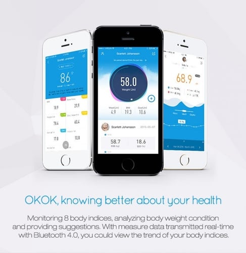 ميزان ذكي لدهون الجسم مع بلوتوث، رقمي لاسلكي مع شا...