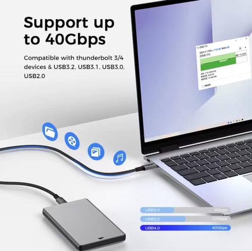 كابل شحن ونقل بيانات USB4.0 Gen 4 V2.0 بطول 1 متر...