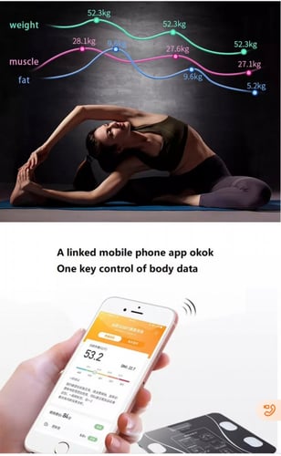 ميزان ذكي لدهون الجسم مع بلوتوث، رقمي لاسلكي مع شا...