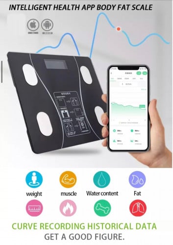 ميزان ذكي لدهون الجسم مع بلوتوث، رقمي لاسلكي مع شا...