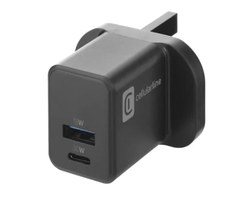 شاحن جداري بمنفذين 30w من Cellularline