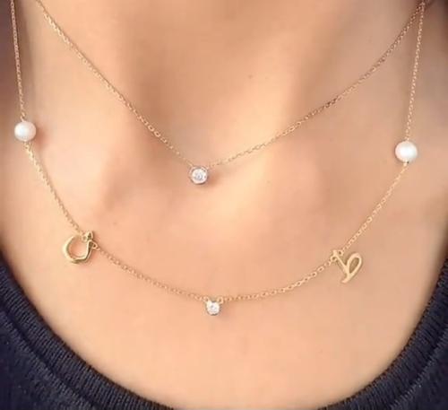 سلسال حرفين مع اللولو والزركون