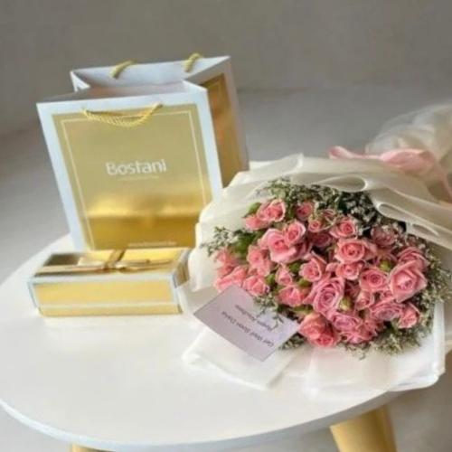 باقة ورد مع شوكلاتة بستاني