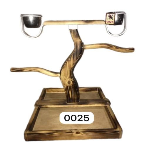 استاند للببغاء خشبي طبيعي مع مأكليات