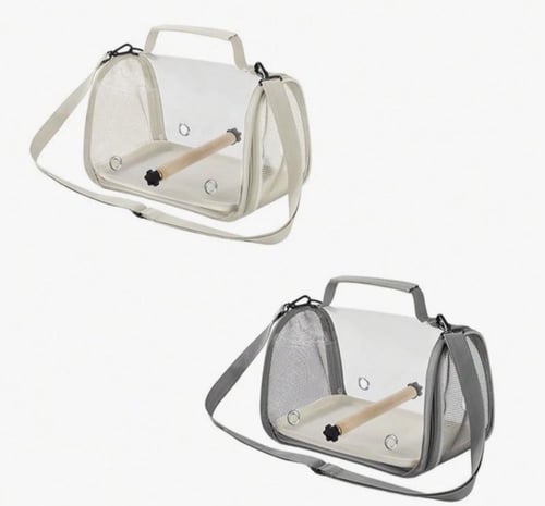 حقيبة حاملة للببغاء قفص شفاف قابل للتهوية / رمادي