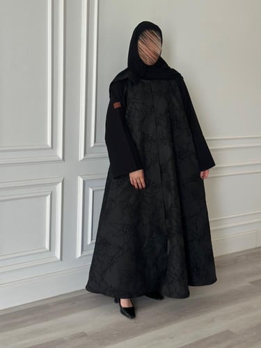 عبايه كلوش قماش جاكارا واقف طقطق كامل كم قلاب مع ط...