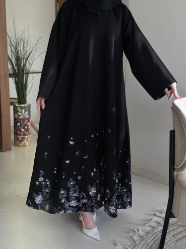 عبايه طقطق نص كلوش قماش كريب الاناقه تطريز من تحت...