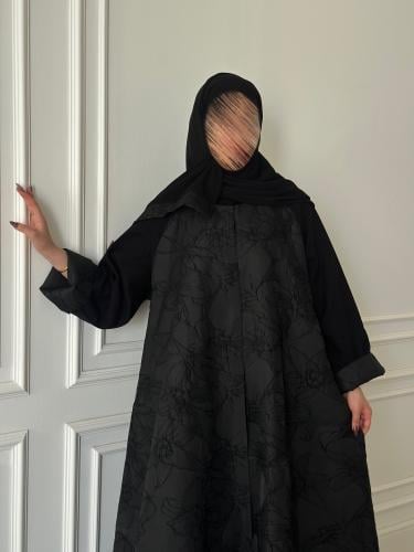 عبايه كلوش قماش جاكارا واقف طقطق كامل كم قلاب مع ط...