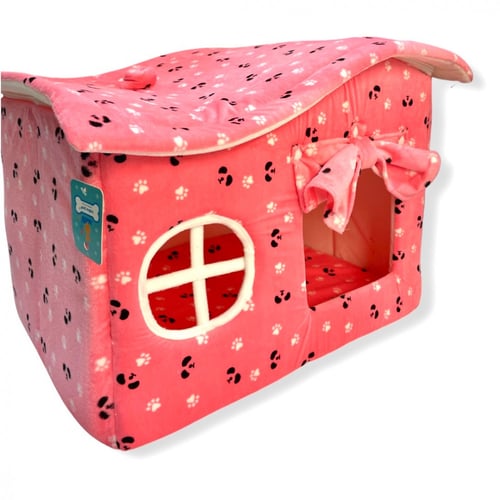 بيت قماشي للحيوانات باللون الوردي