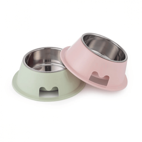 صحن اكل دائري مع معدن للقطط والكلاب