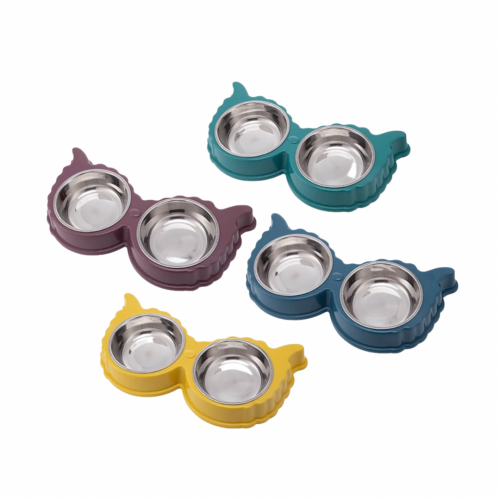 صحن اكل مع معدن للقطط والكلاب بألوان مختلفة