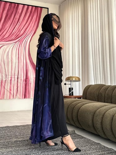 عباية دبل فيس اسود وبنفسجي