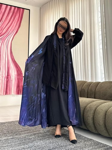 عباية دبل فيس اسود وبنفسجي