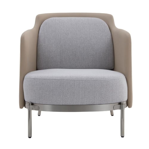 كرسي مفرد بذراعين قاعدة ذهبية قماش داخلي رمادي