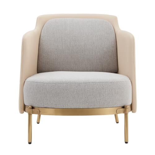 كرسي مفرد بذراعين قاعدة ذهبية قماش داخلي رمادي