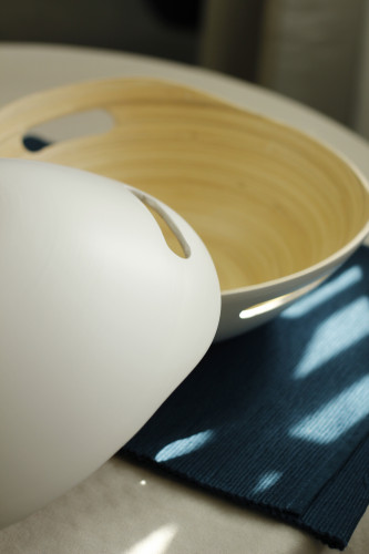 وعاء تقديم خيزران- أبيض