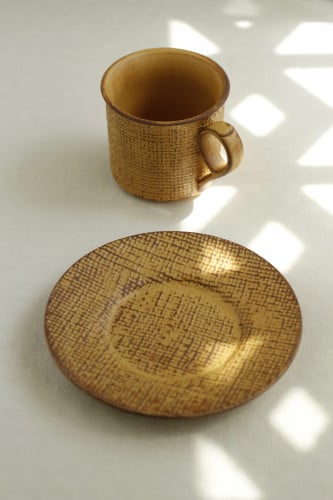 كوب مع صحن سيراميك- بني