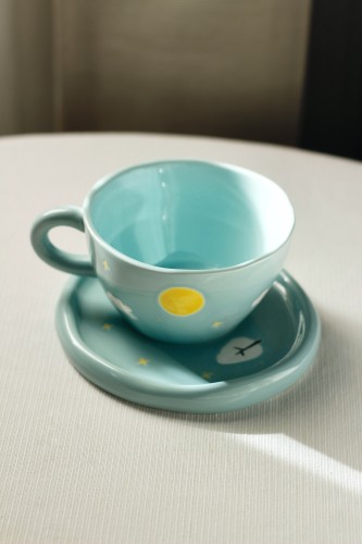 كوب مع صحن سيراميك