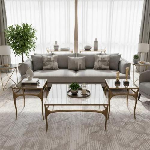 Dimaaf modern coffee table set with glass top