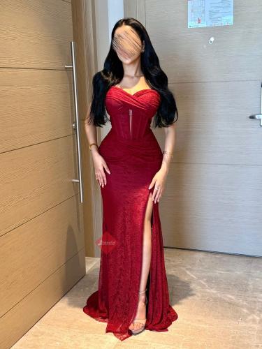 فستان سهرة دانتيل ناعم ستايل تب مميز