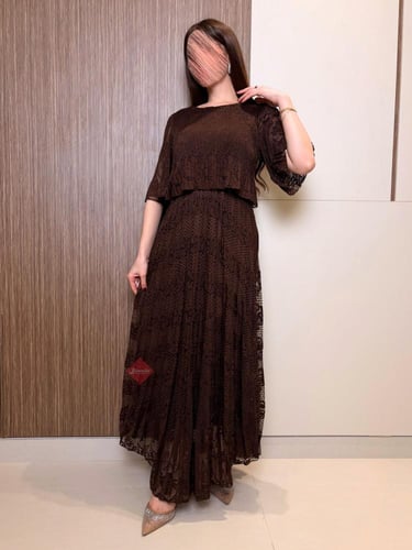 فستان دانتيل ناعم ستايل طبقتين و اكمام