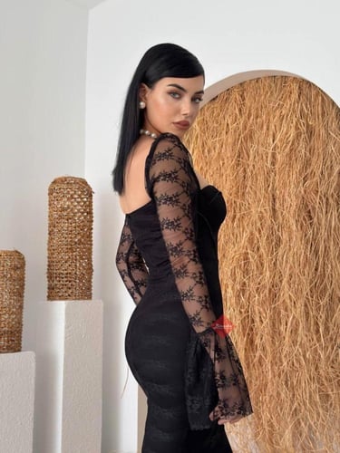 فستان دانتيل سهرة أنيق بأكمام طويلة راقية