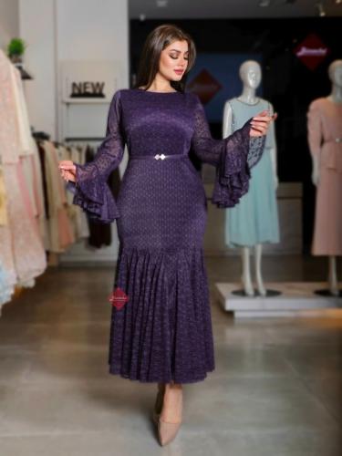 فستان دانتيل ناعم ستايل بليسيه بأكمام طويلة واسعة