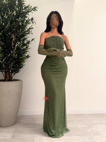 فستان سهرة دانتيل ستايل تب مزين بالكريستال