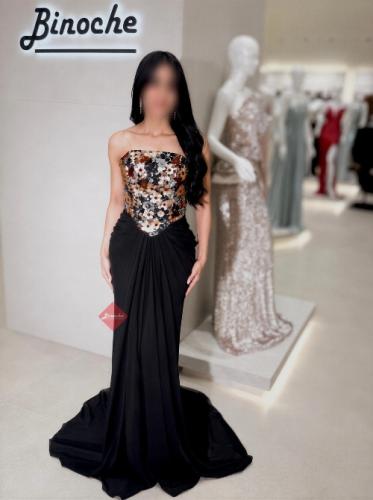 فستان سهرة تب طويل تصميم درابيه مزين بالترتر الملو...