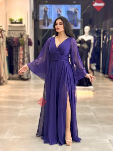 فستان سهرة شيفون ناعم بأكمام طويلة