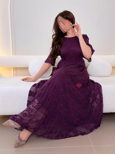 فستان دانتيل ناعم ستايل طبقتين و اكمام