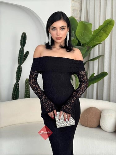 فستان ناعم دانتيل أوف شولدر بأكمام طويلة أنيق