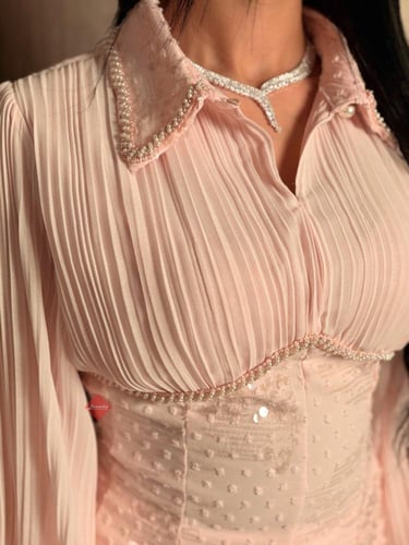 طقم راقي بلوزة كورسيه وتنورة حورية البحر مزينة بال...