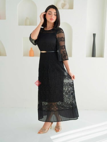 فستان دانتيل ناعم ستريتش برسومات مميزة