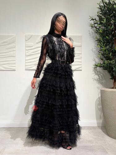 فستان سهرة طويل ستايل هاينك و تطريز ترتر