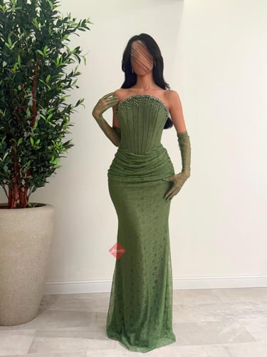 فستان سهرة دانتيل ستايل تب مزين بالكريستال