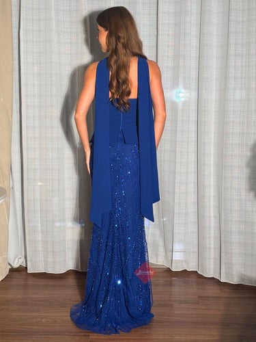 فستان سهرة تب طويل مطرز بالخرز ستايل مميز