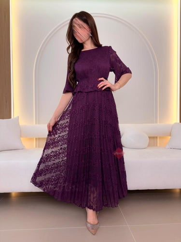 فستان دانتيل ناعم ستايل طبقتين و اكمام