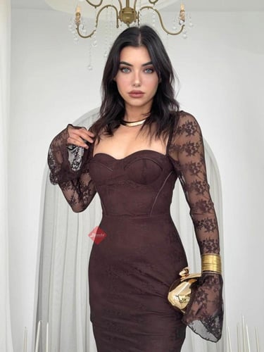 فستان دانتيل سهرة أنيق بأكمام طويلة راقية