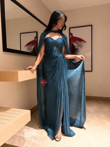فستان سهرة كورسيه ستايل تب مميز بوشاح